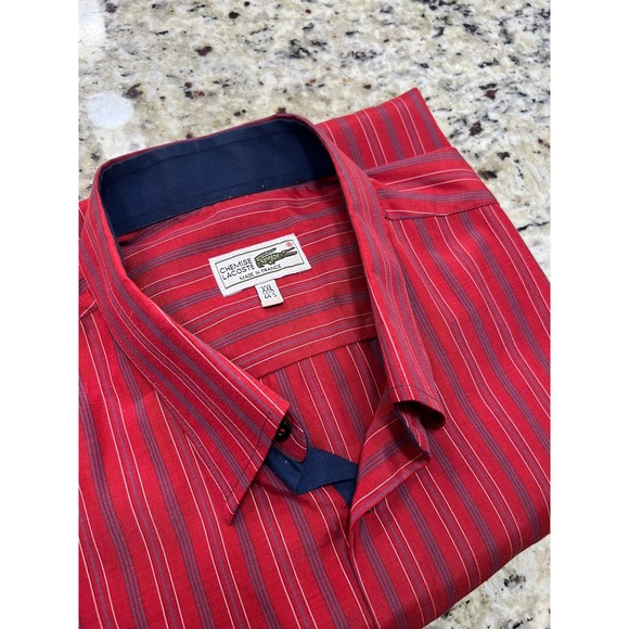 Lacoste Other - Vintage Chemise Lacoste Mens XXL Red Striped Short Sleeve Button Down Shirt